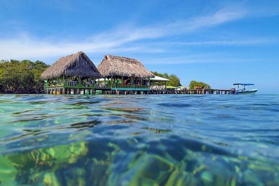 Tropical,Bar,Restaurant,On,Stilts,With,Thatched,Roof,Over,The